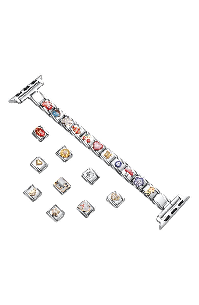 Posh Tech Nostalgic DIY Charm Stainless Steel Apple Watch<sup>®</sup> Watchband, Alternate, color, Silver