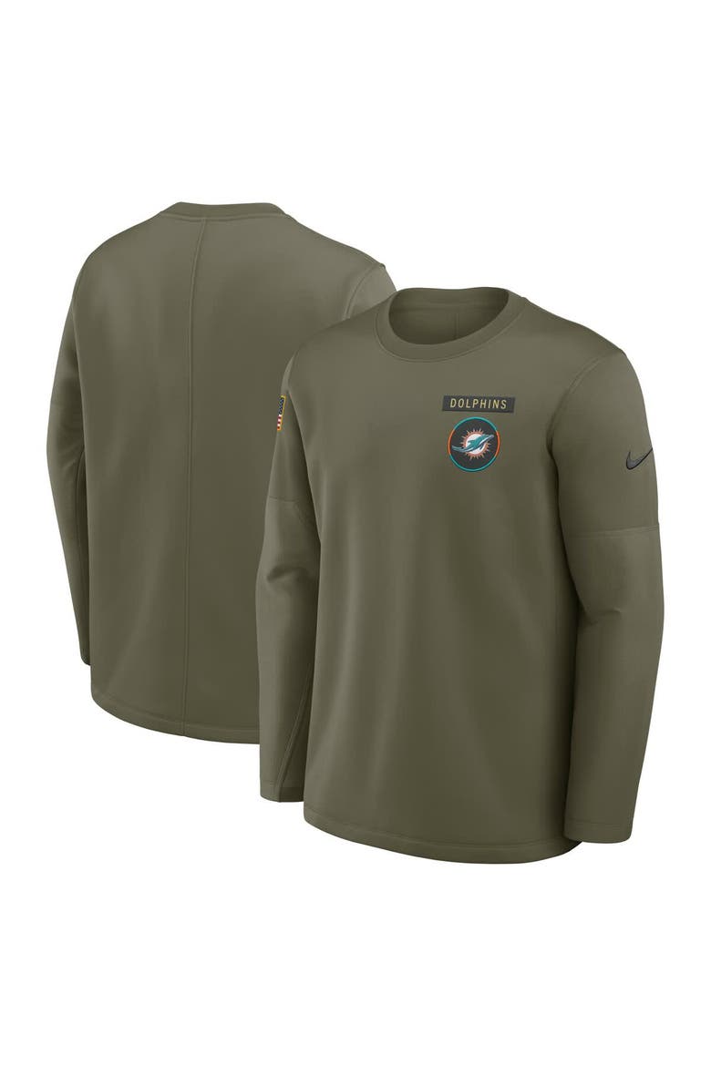 Men's Nike Olive Miami Dolphins 2025 Salute to Service Sideline Coaches Therma-FIT Long Sleeve Shirt, Main, color, Olive