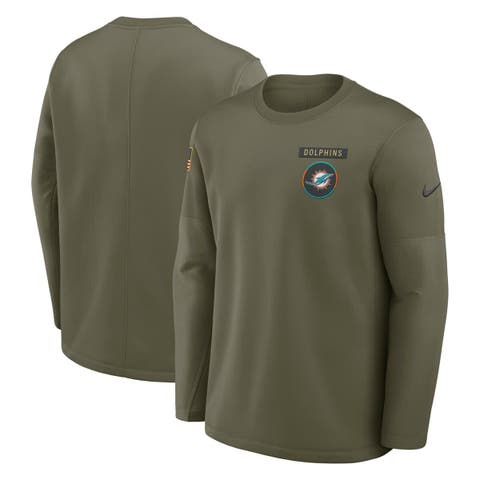 Men's Nike Olive Miami Dolphins 2025 Salute to Service Sideline Coaches Therma-FIT Long Sleeve Shirt