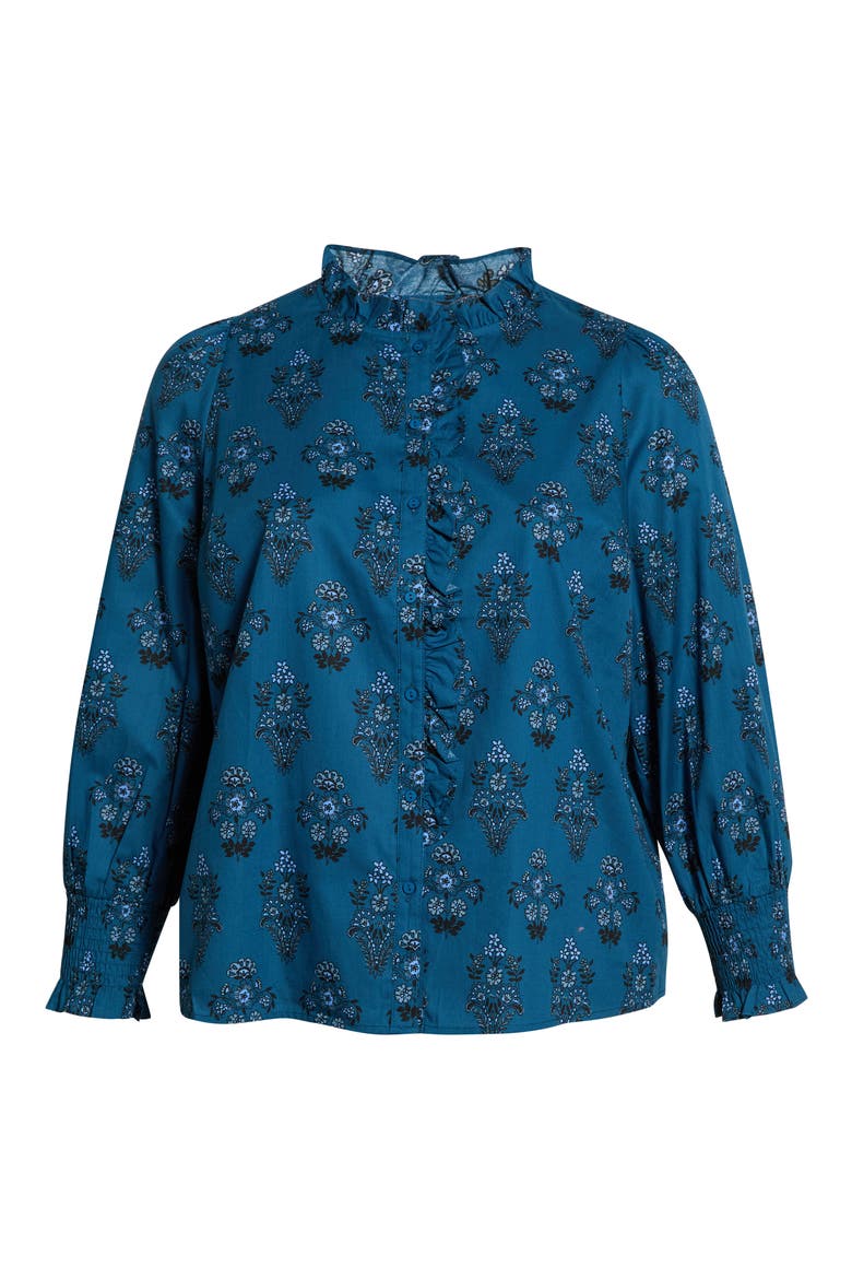 Minny Placed Floral Cotton Button-Up Shirt, Main, color, NAVY-COMBO