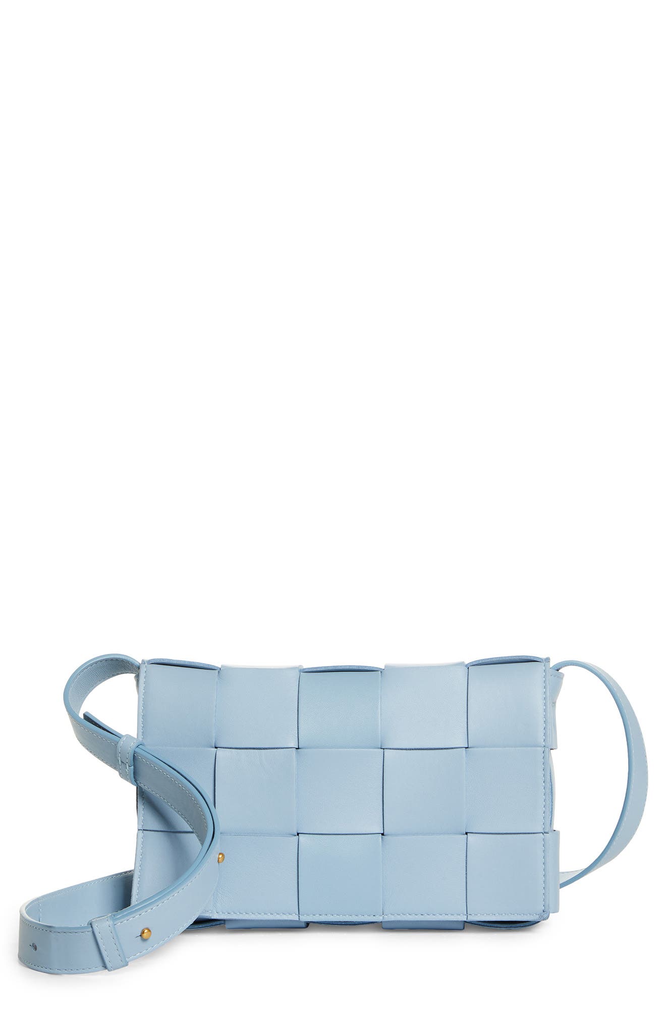 Intrecciato Leather Crossbody Bag, Main, color, BLUE/ ICE GOLD