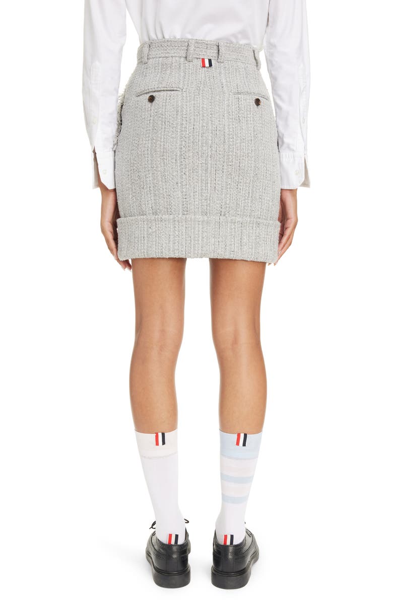 Thom Browne High Waist Fray Edge Tweed Skirt, Alternate, color, Medium Grey