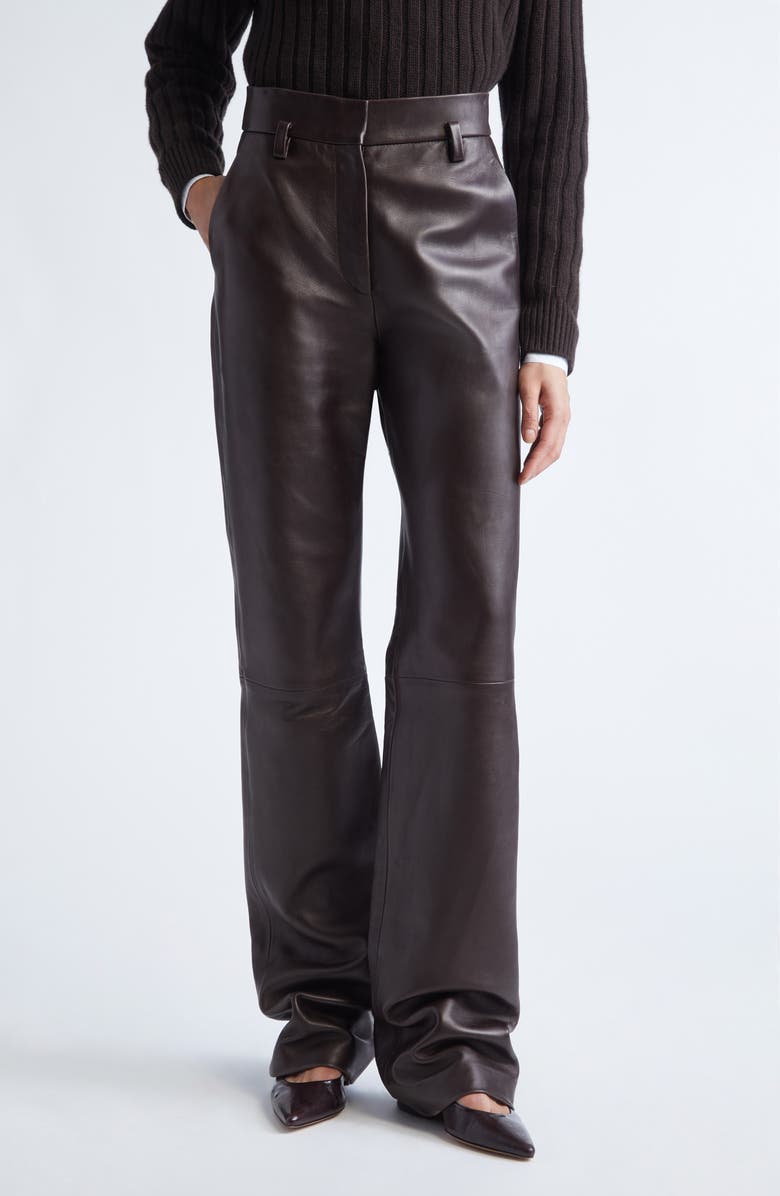 Brandon Maxwell Straight Leg Lambskin Leather Pants, Main, color, Chocolate Brown