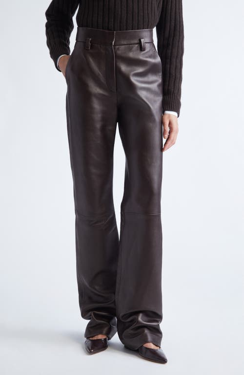 Brandon Maxwell Straight Leg Lambskin Leather Pants In Brown