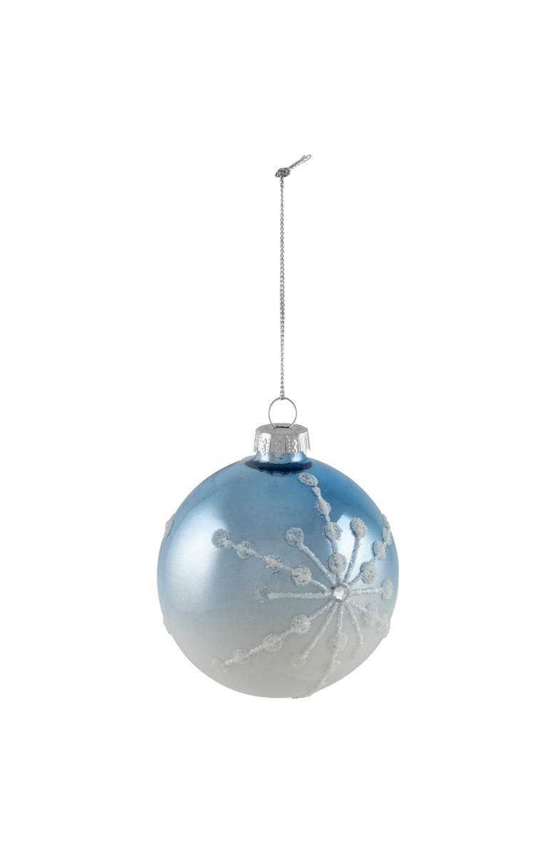 North Star Stripes and Snowflakes Shiny Glass Ball Christmas Ornaments - 3" (80mm) - Blue and White - 4ct, Alternate, color, Blue