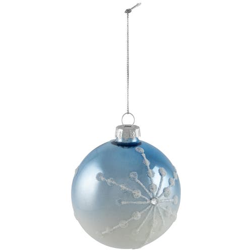 North Star Stripes And Snowflakes Shiny Glass Ball Christmas Ornaments In Blue