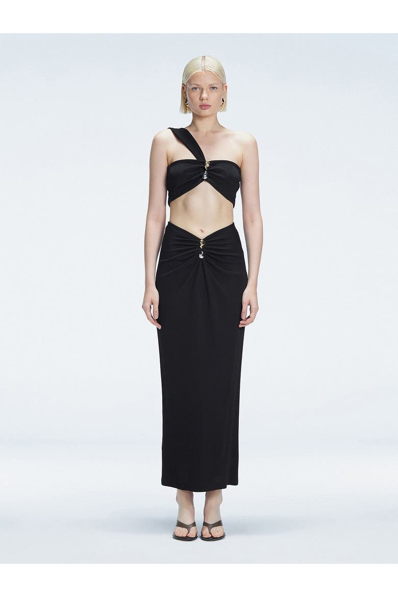 Esmeralda Maxi Skirt with Front Ruched Detail, Alternate, color, Black
