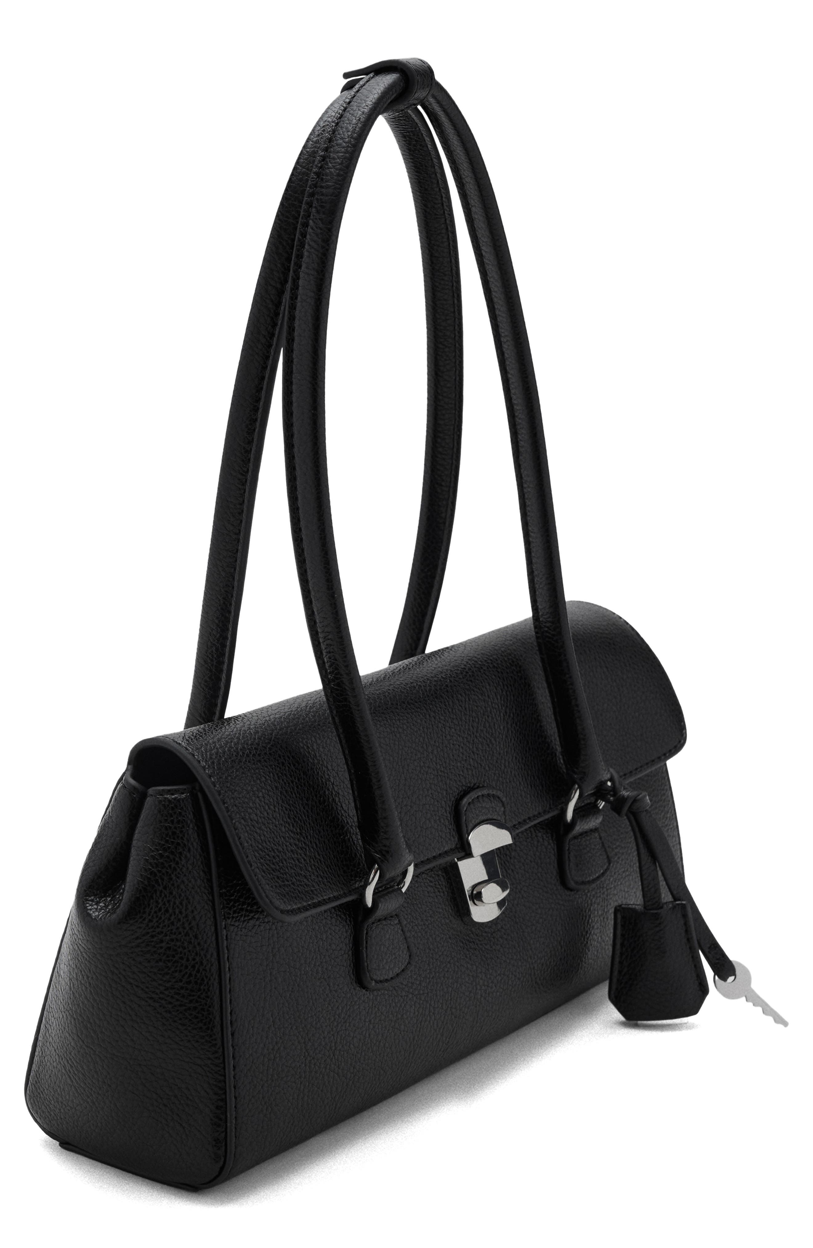 MANGO City Faux Leather Shoulder Bag, Main, color, Black