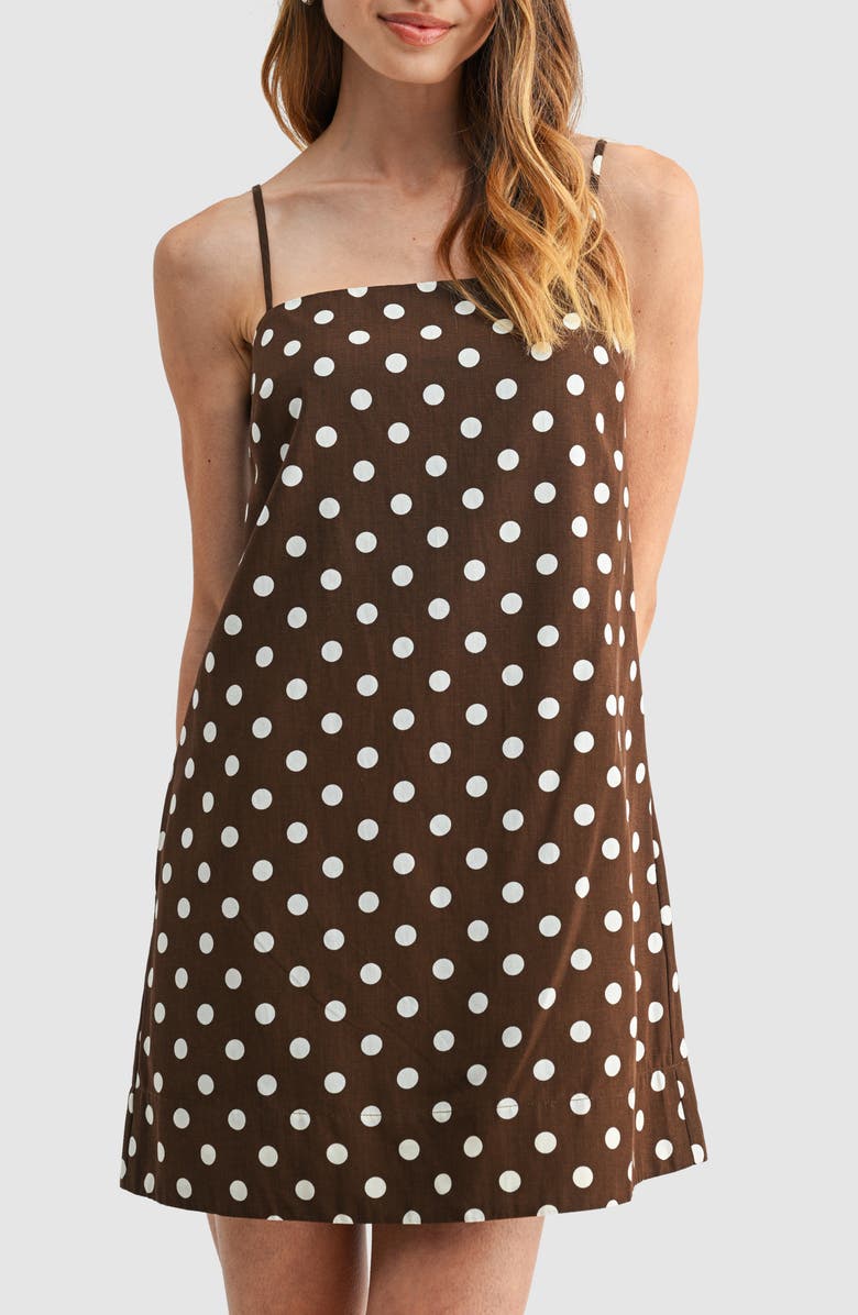 All in Favor Polka Dot Spaghetti Strap Shift Minidress, Alternate, color, Brown Cream Dot