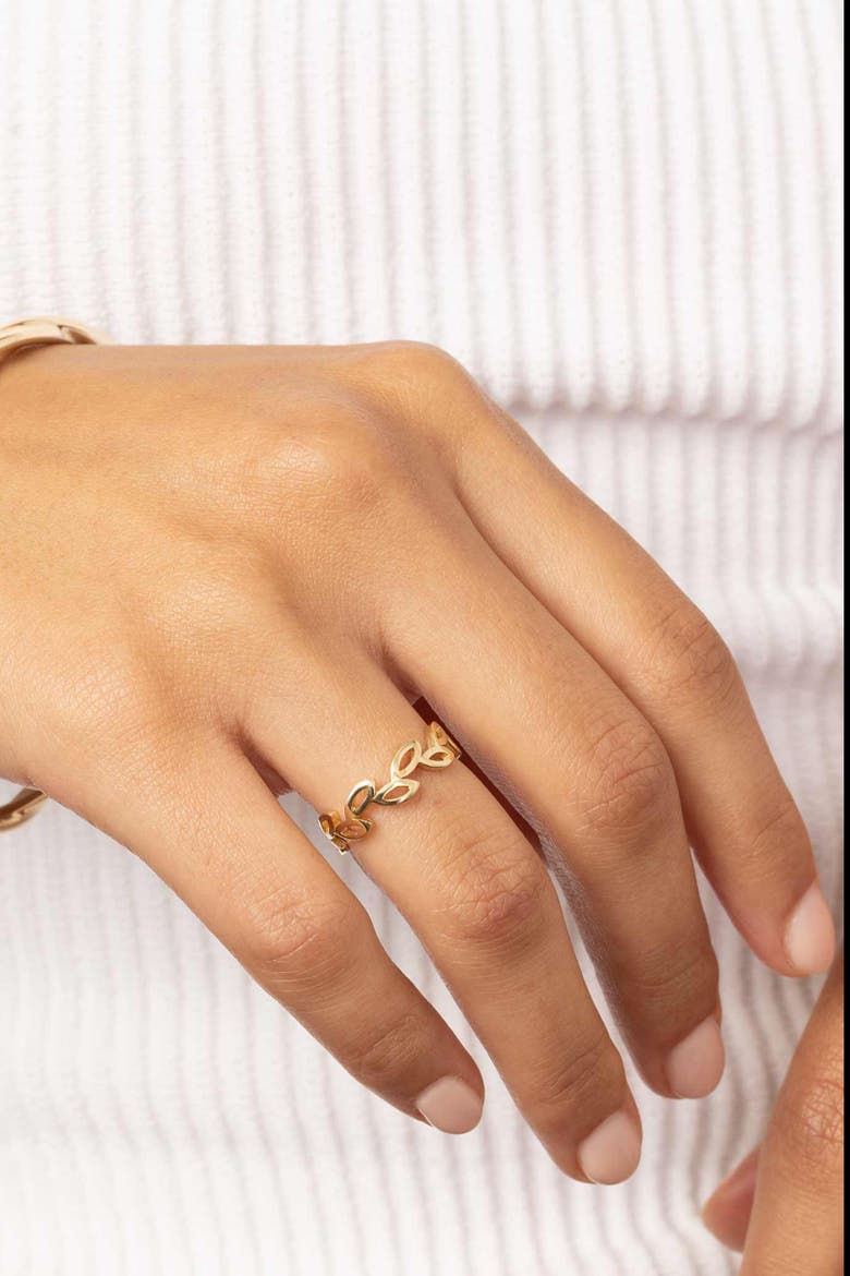 14K Gold Leaf Your Mark Ring, Alternate, color, Yellow Gold
