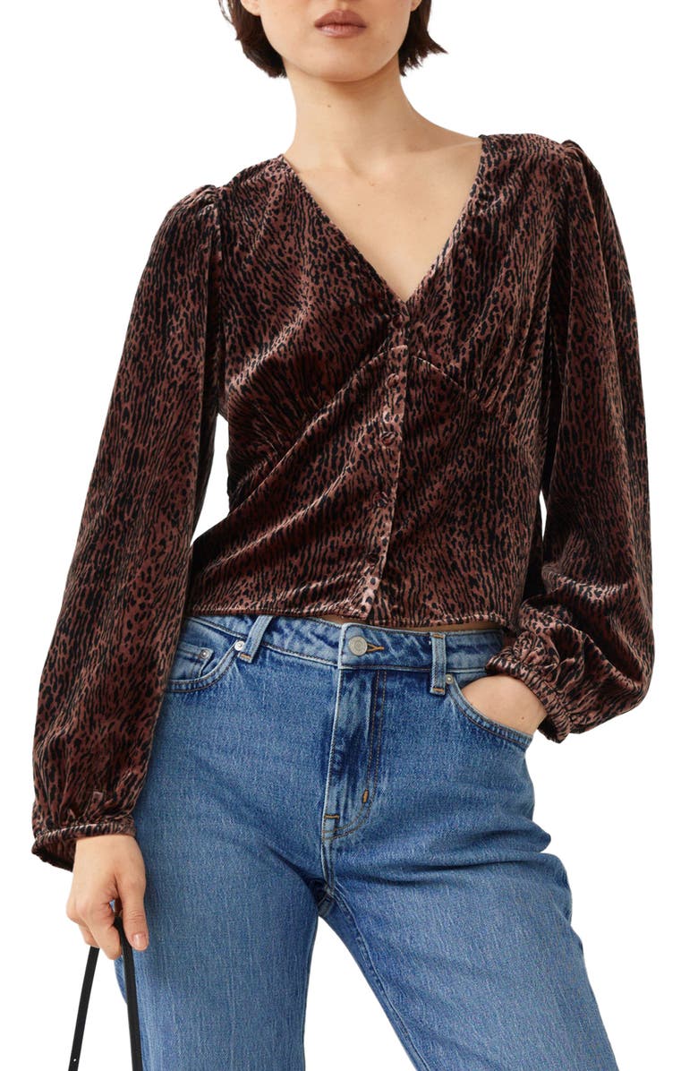 & Other Stories Puff Shoulder Velvet Button-Up Top, Main, color, 