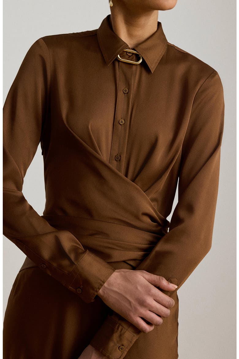 Featherweight Satin Charmeuse Shirtdress Gown, Alternate, color, LIGHT TOBACCO BROWN