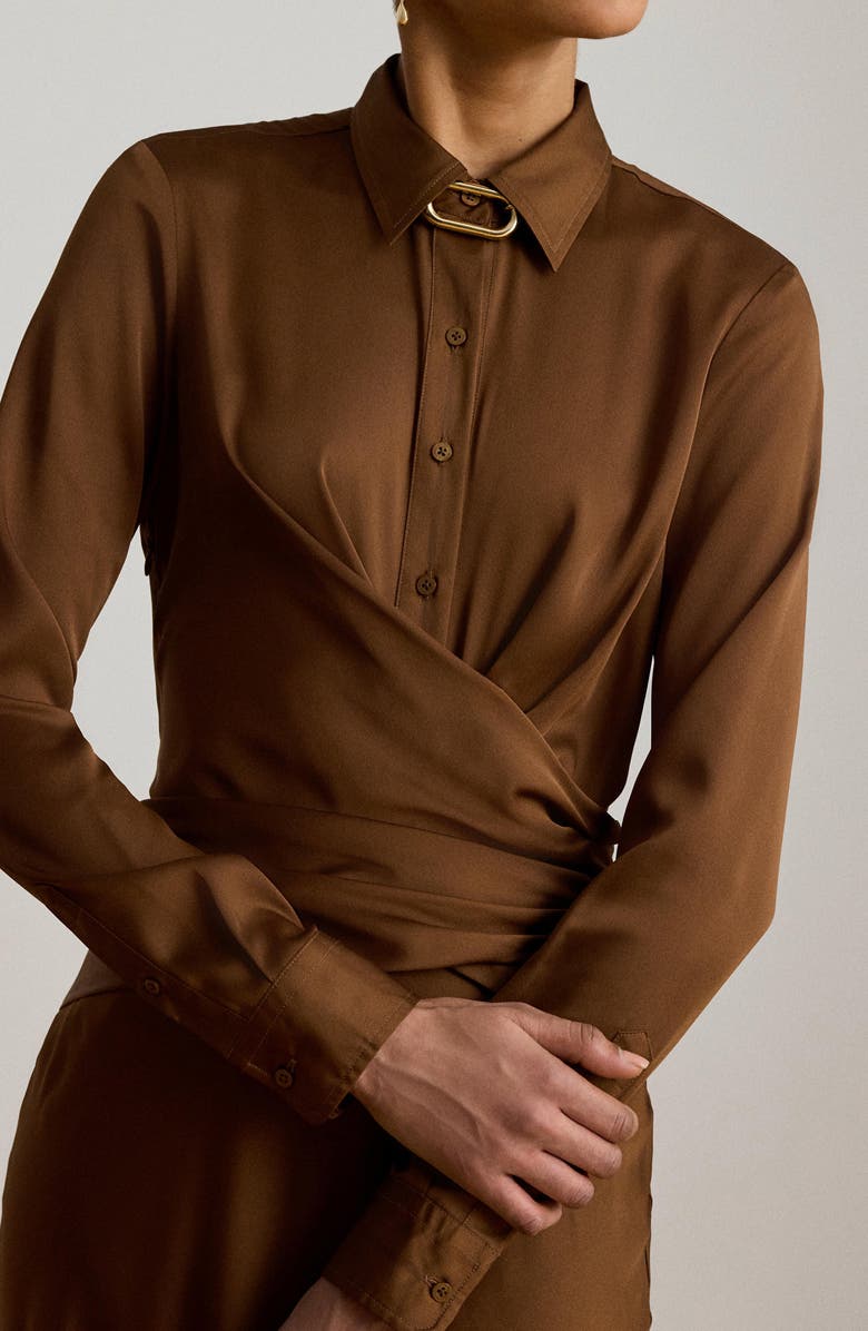 Lauren Ralph Lauren Featherweight Satin Charmeuse Shirtdress Gown, Alternate, color, Light Tobacco Brown