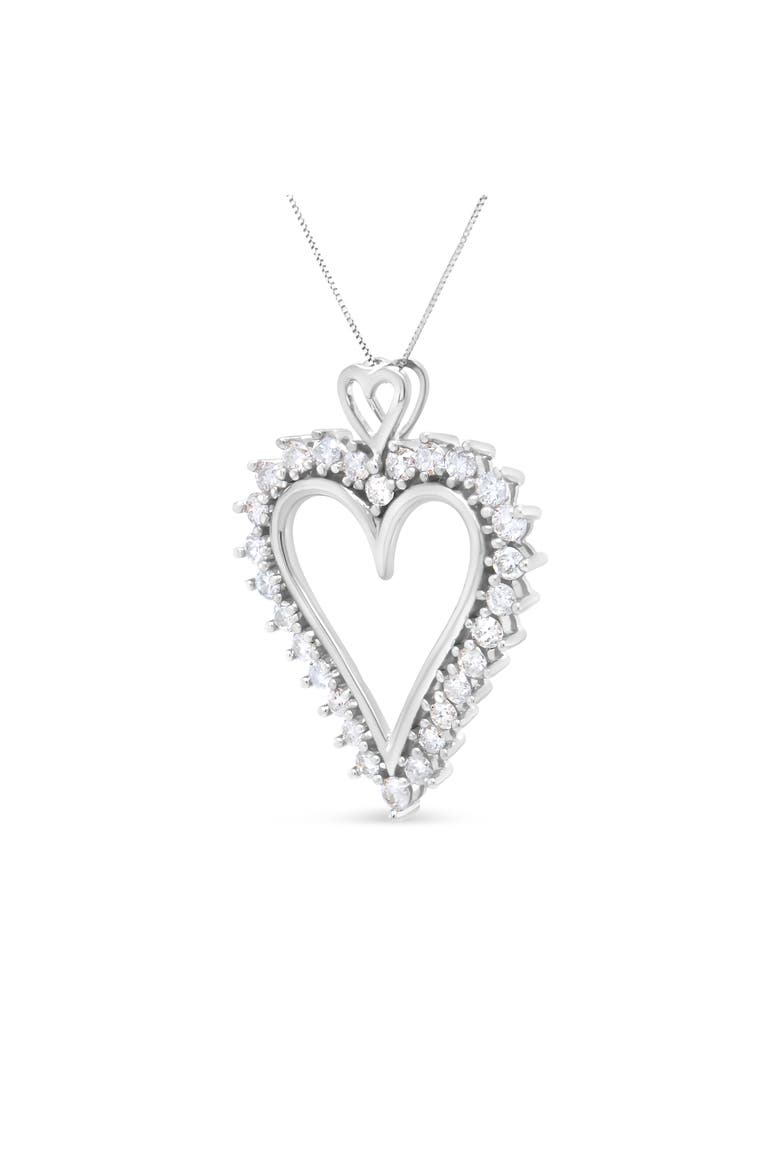 Silver 1 3/4 Cttw Round Diamond Lined Open Heart Pendant Necklace, Alternate, color, White