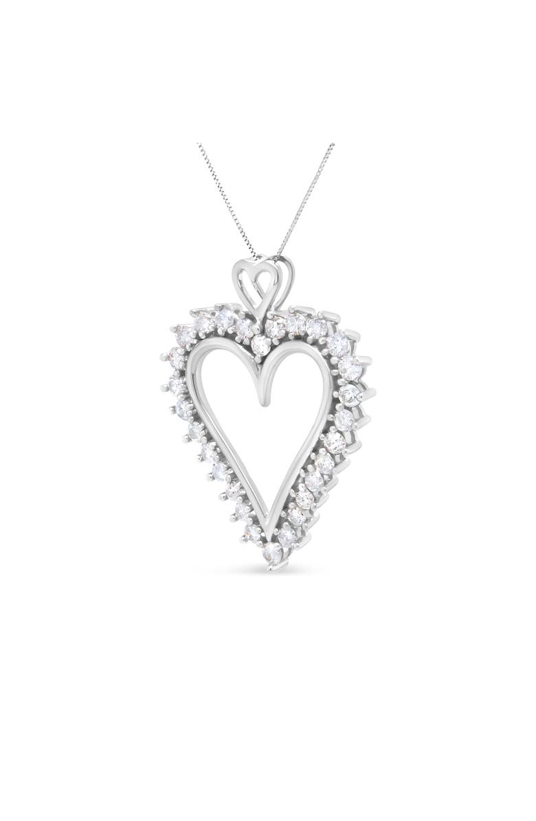 Haus of Brilliance Silver 1 3/4 Cttw Round Diamond Lined Open Heart Pendant Necklace, Alternate, color, White
