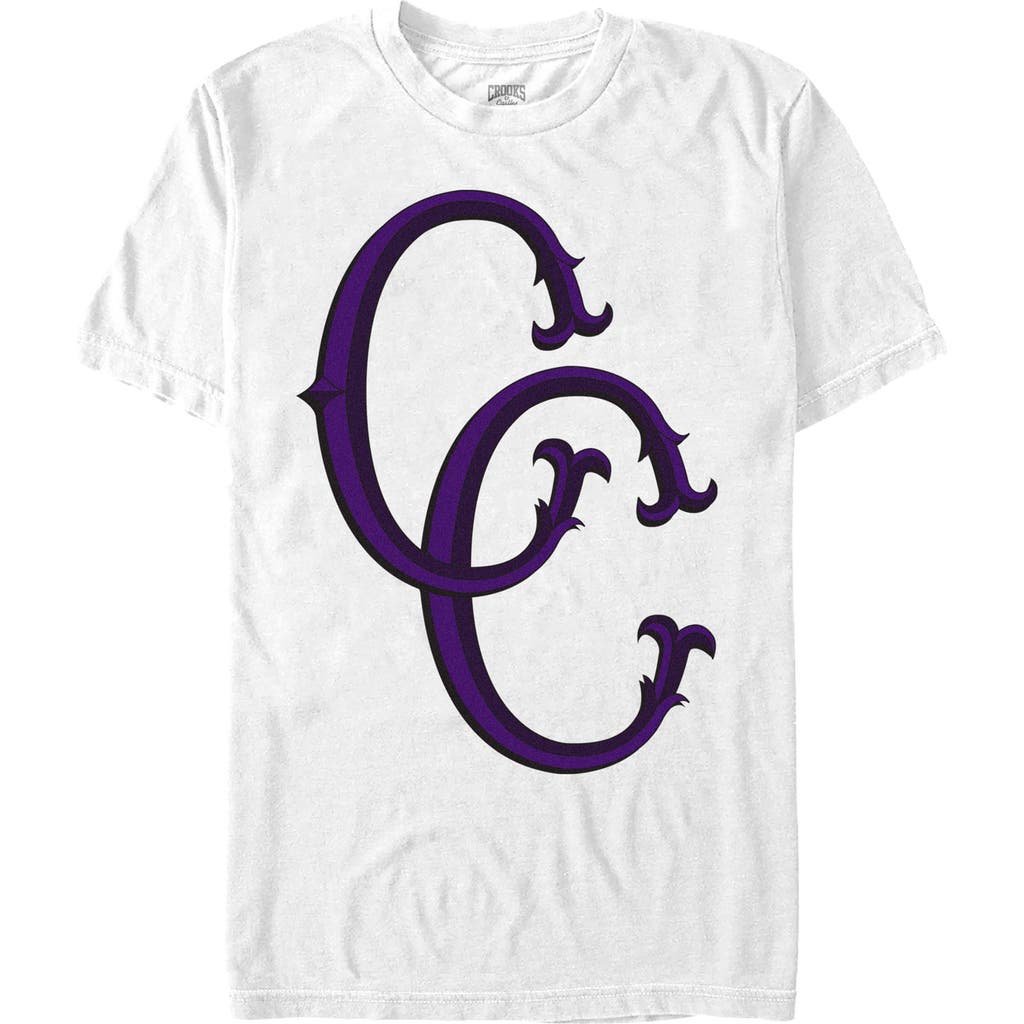 Crooks & Castles Purple Initials Logo Graphic T-shirt In White