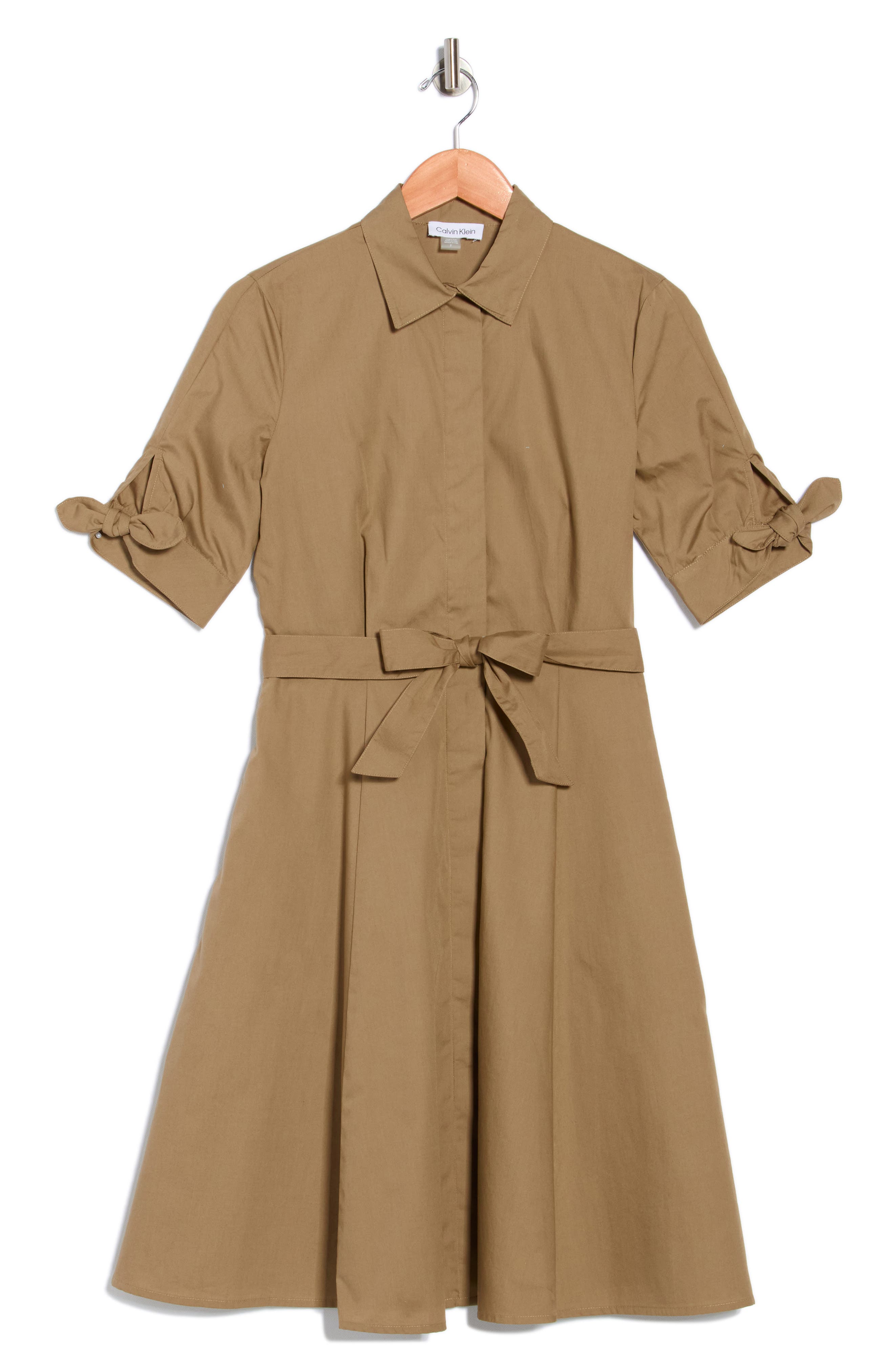 Calvin Klein Solid Cotton Shoulder Tie Shirtdress