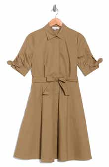 Calvin Klein Solid Cotton Shoulder Tie Shirtdress