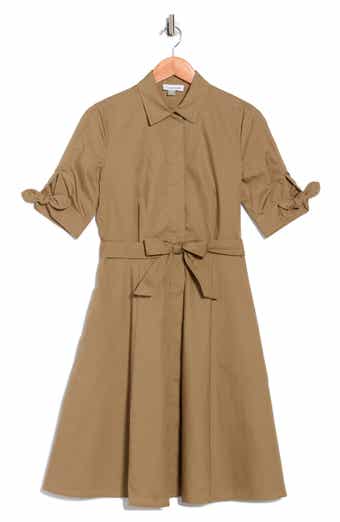 Calvin Klein Solid Cotton Shoulder Tie Shirtdress