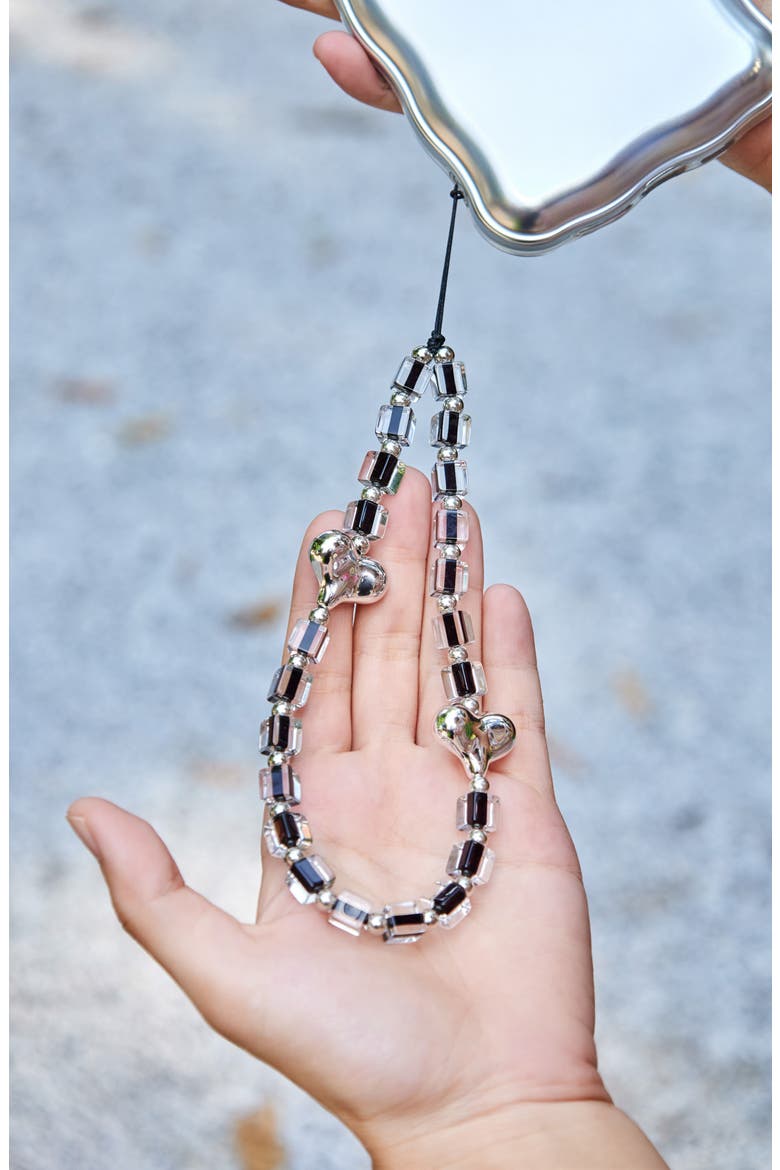 Cool Girl Beaded Phone Charm, Alternate, color, BLACK/ SILVER
