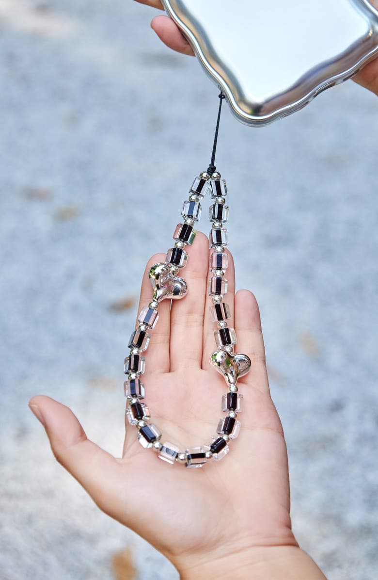 Auramma Cool Girl Beaded Phone Charm, Alternate, color, Black/ Silver