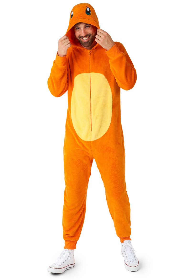 Pokémon™ Charmander Hooded Long Sleeve Fleece Jumpsuit, Main, color, ORANGE