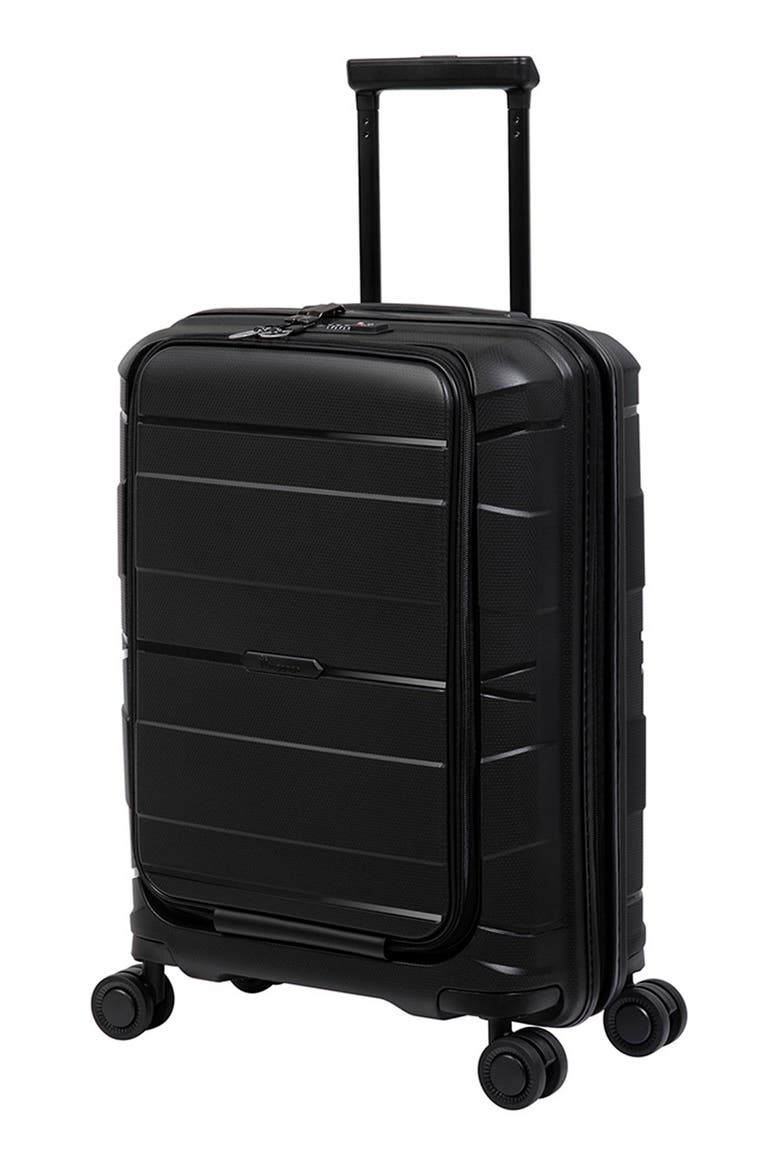 Momentous 22" 8 Wheel Spinner Luggage with Front Pocket, Main, color, BLACK