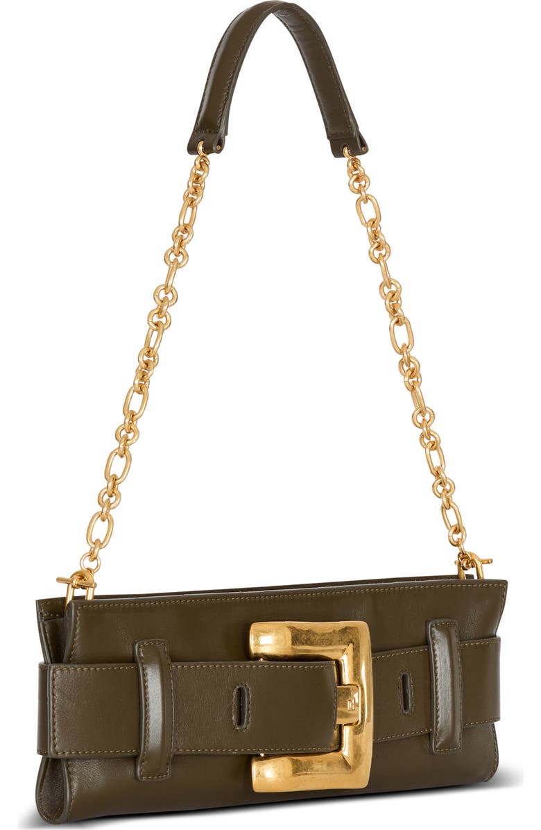 Balmain Anthem calfskin leather clutch, Alternate, color, Khaki
