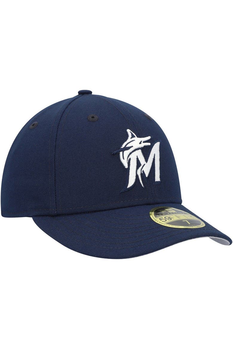 Men's New Era Navy Miami Marlins Oceanside Low Profile 59FIFTY Fitted Hat, Alternate, color, Navy