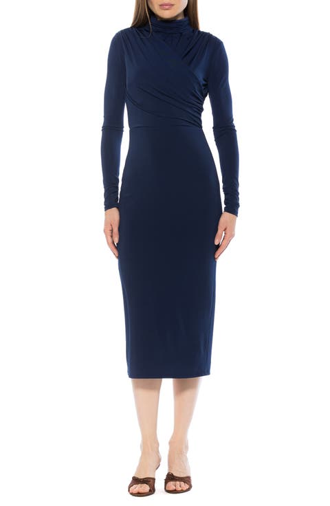Elio Draped Bodice Midi Sheath Dress