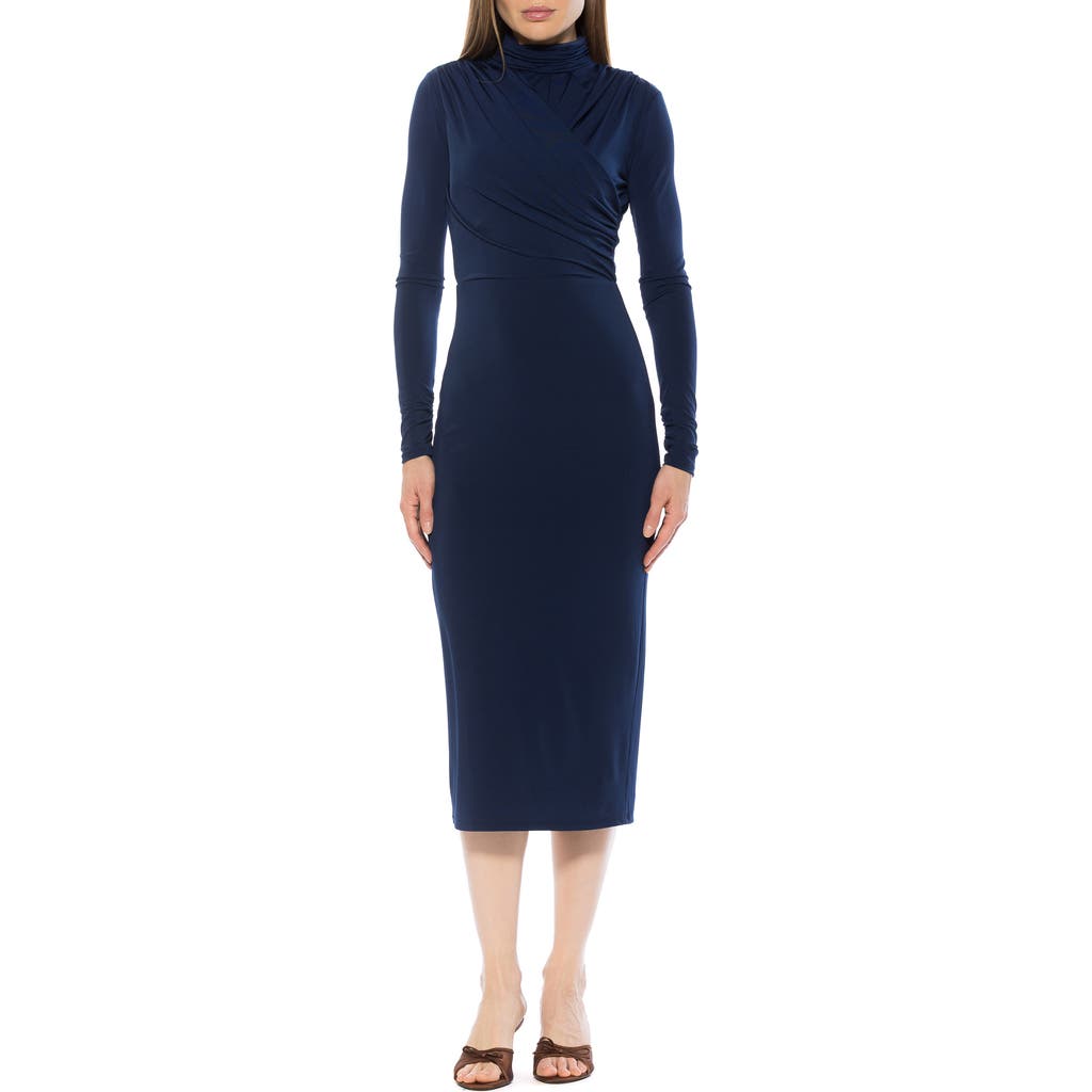 Alexia Admor Elio Draped Bodice Midi Sheath Dress In Blue
