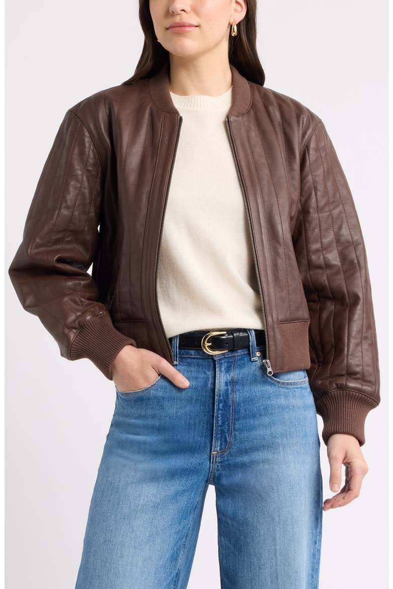 Quilted Leather Bomber Jacket, Main, color, BROWN CHICORY