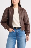 Caslon® Quilted Leather Bomber Jacket