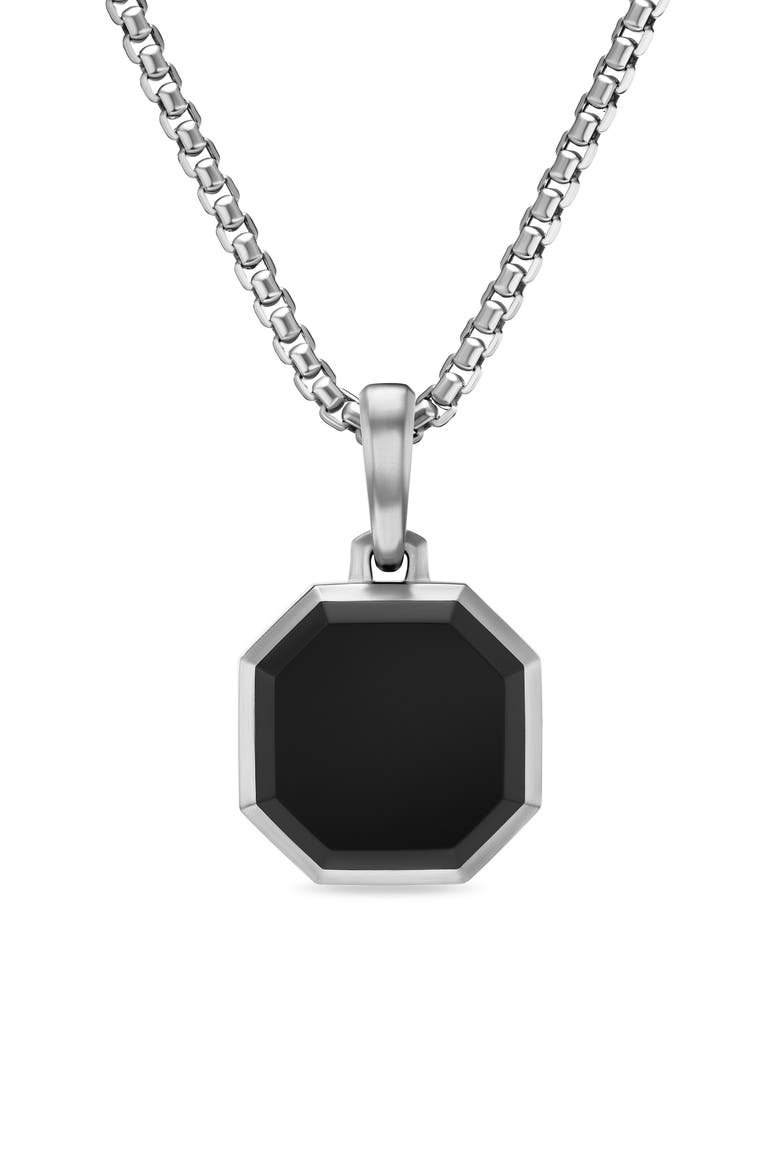 Faceted Stone Amulet in Sterling Silver with Black Onyx, 16mm, Main, color, SILVER/ BLACK