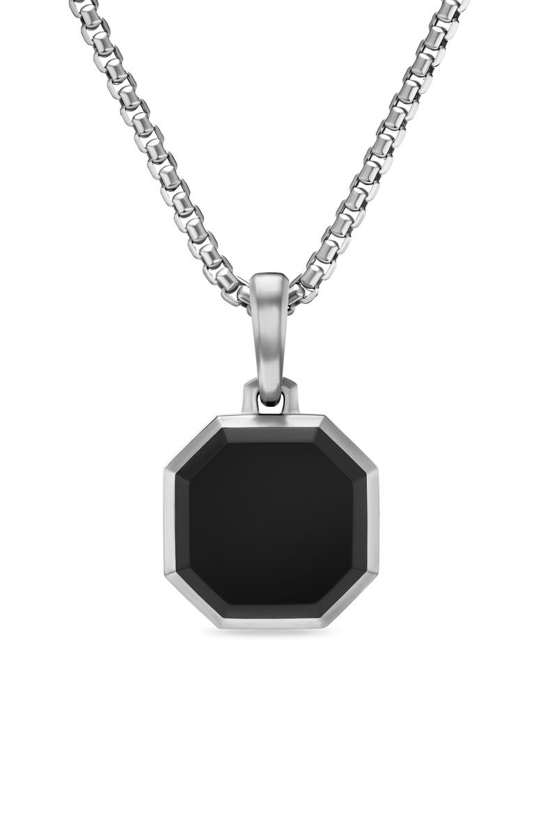 David Yurman Faceted Stone Amulet in Sterling Silver with Black Onyx, 16mm, Main, color, Silver/ Black