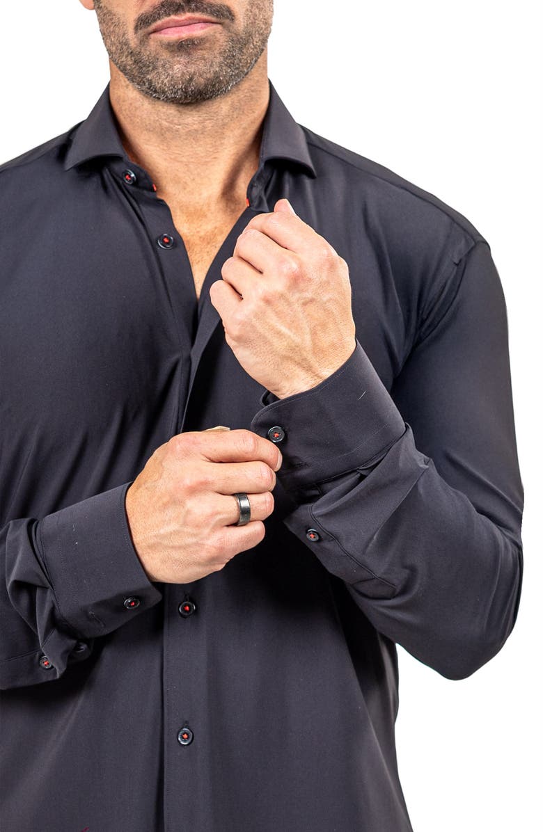 Maceoo Eins Shaped Fit Marthy3013 Black Knit Button-Up Shirt, Alternate, color, Black