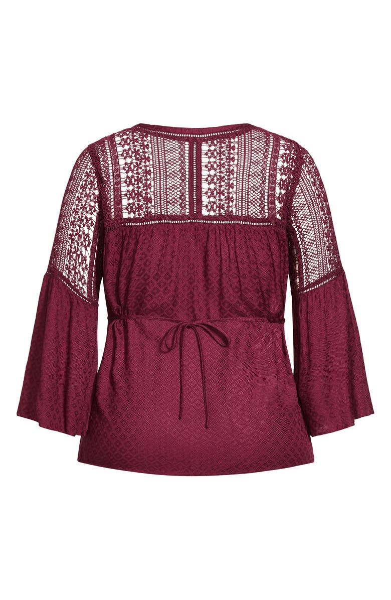 City Chic Sweet Dream Lace Trim Bell Sleeve Top, Alternate, color, 