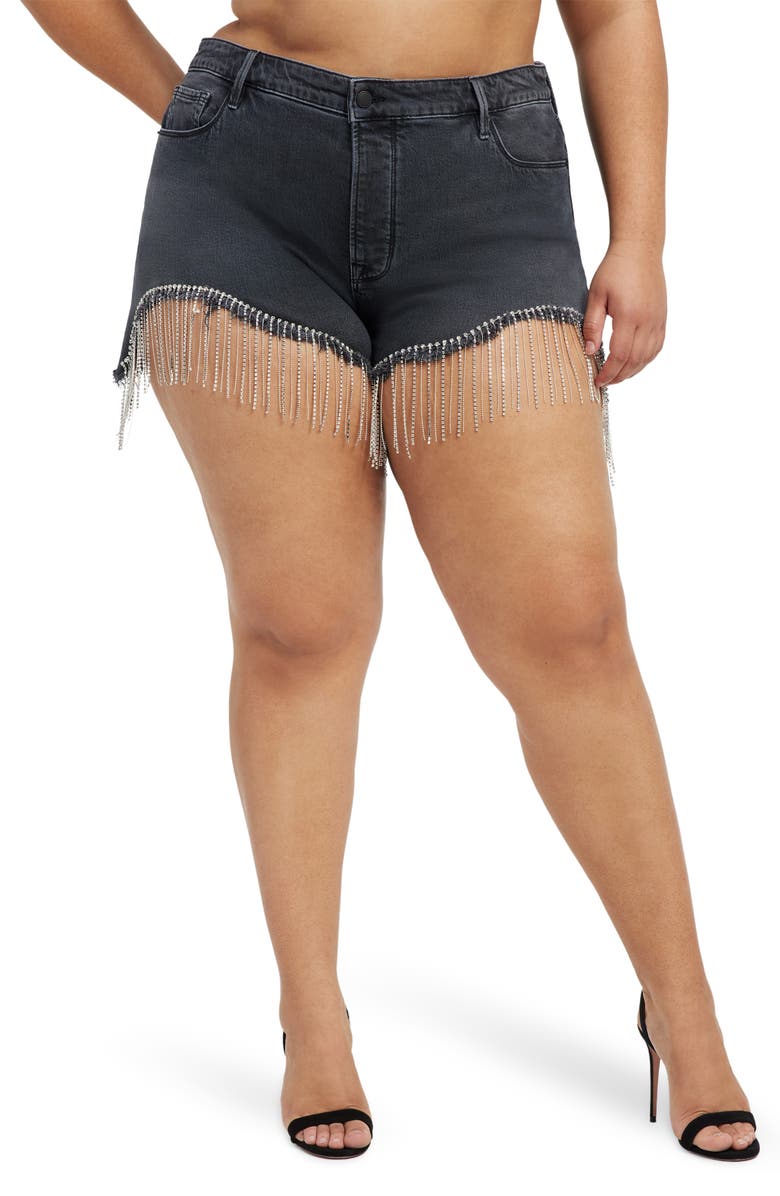 Good American Bombshell Diamond Denim Shorts, Alternate, color, 