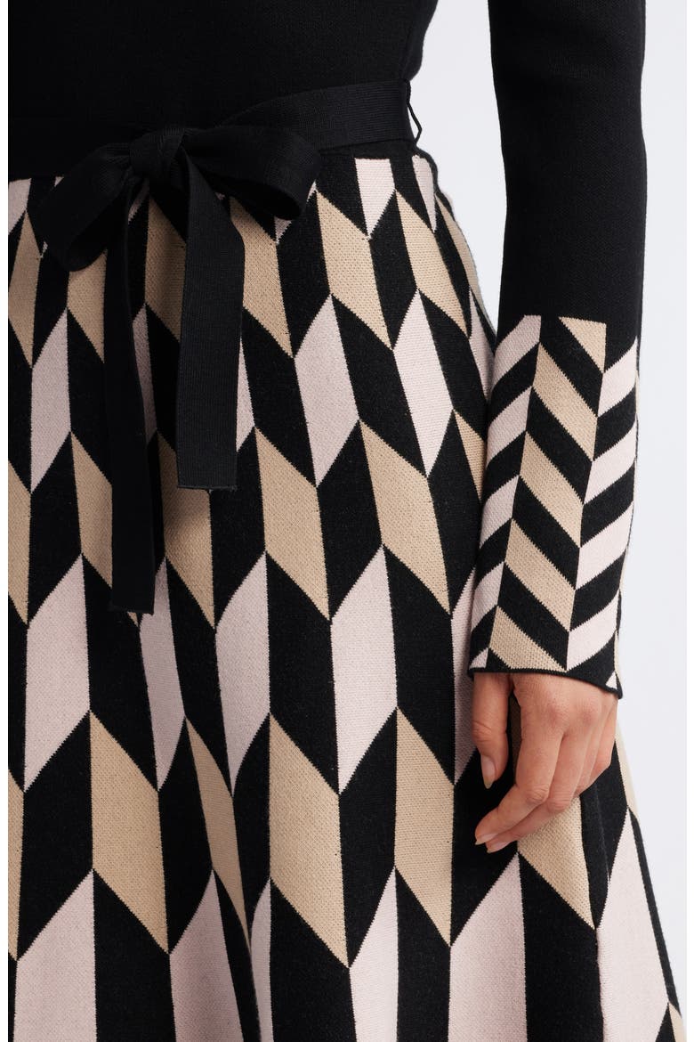 Fit & Flare Long Sleeve Sweater Dress, Alternate, color, BLACK TAUPE