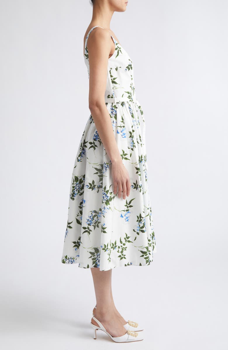 Emilia Wickstead Eglantine Belted Midi Dress, Alternate, color, White-Lilac Lillies/ Cherry