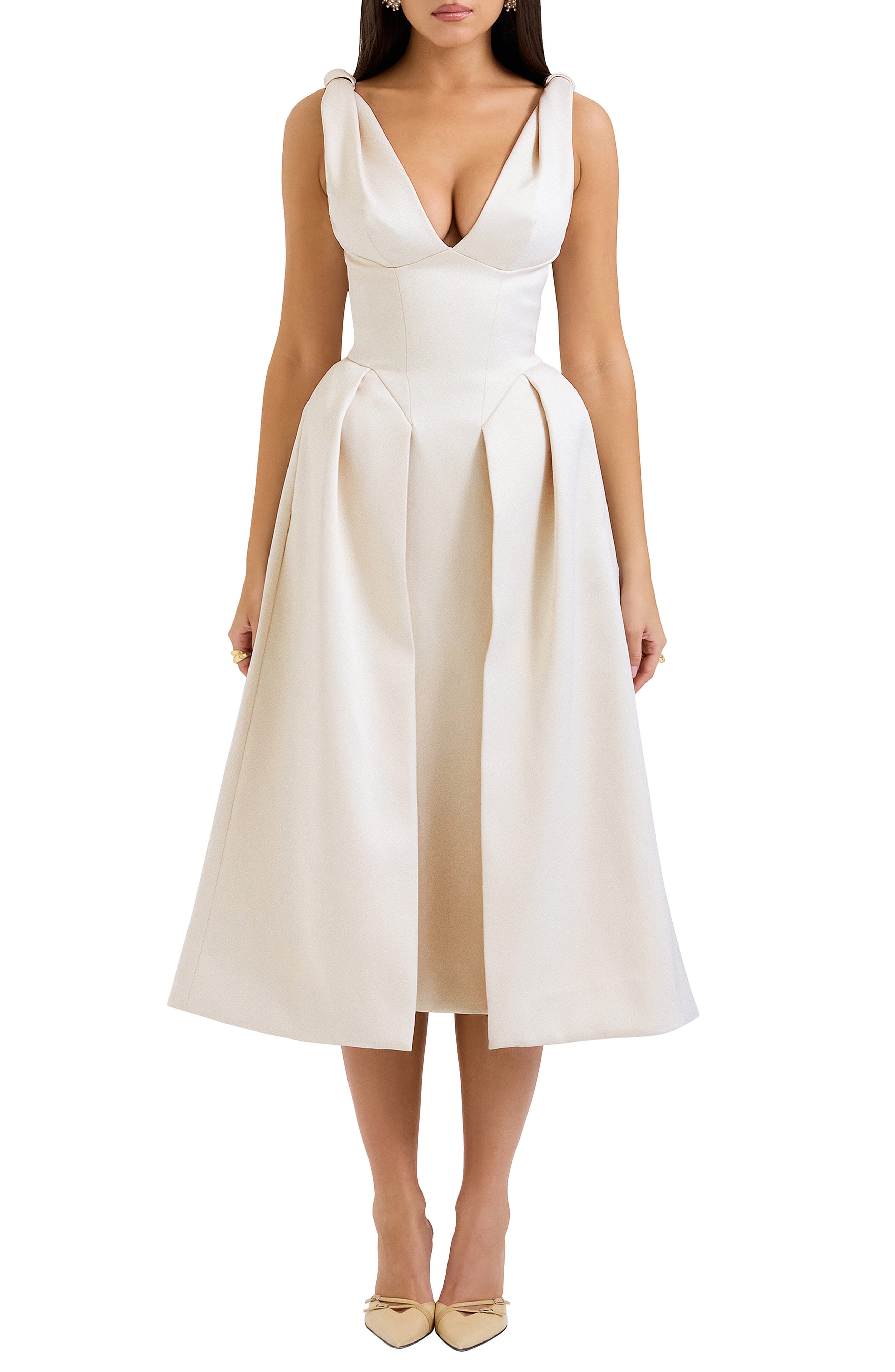 HOUSE OF CB Paloma Sleeveless Satin Gown in Vintage Cream 