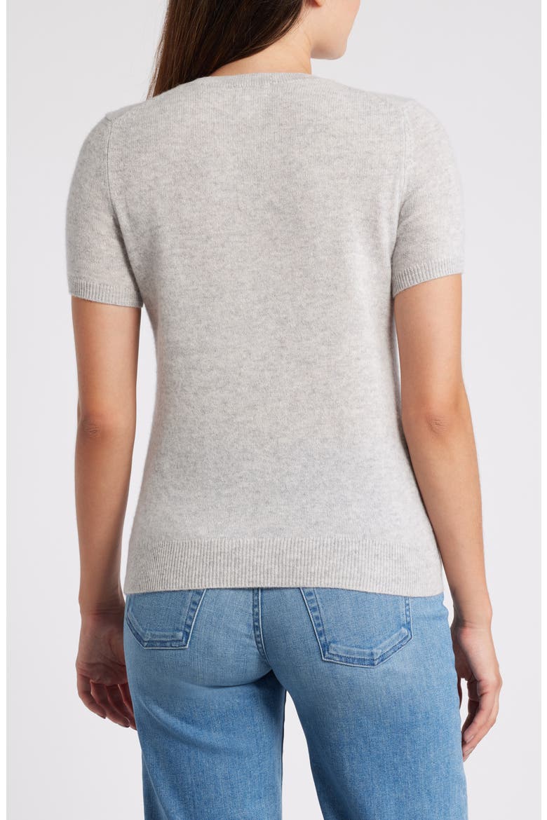 Short Sleeve Wool & Cashmere Sweater, Alternate, color, GREY LIGHT HEATHER