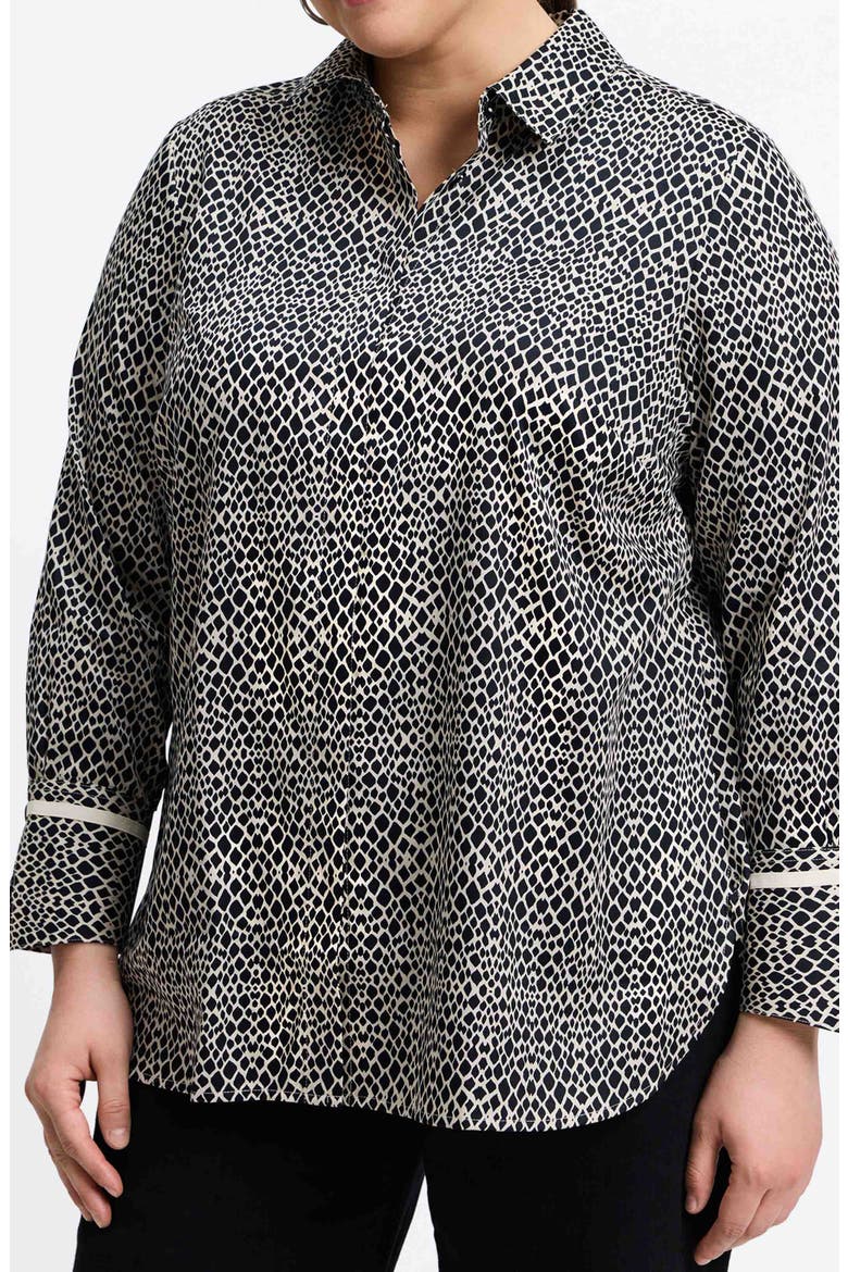 Iris Abstract Print Cotton Sateen Button-Up Shirt, Main, color, BLACK