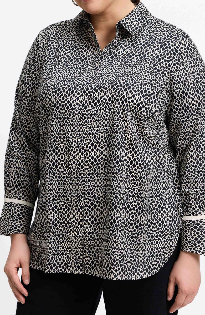 Foxcroft Iris Abstract Print Cotton Sateen Button-Up Shirt, Main, color, 