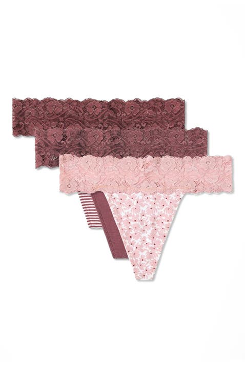 Lace Waist Thong 3-Pack Made With Organic Cotton