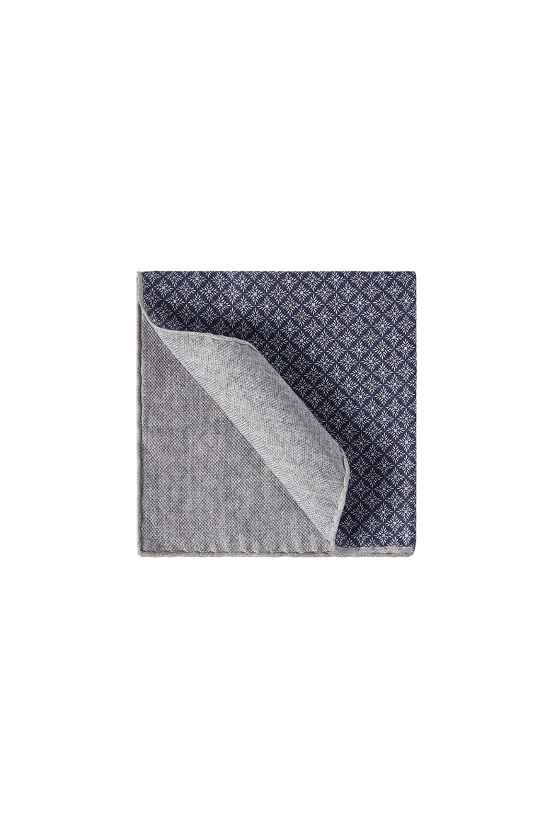 Linen and silk pocket square with geometric pattern, Alternate, color, Navy Blue