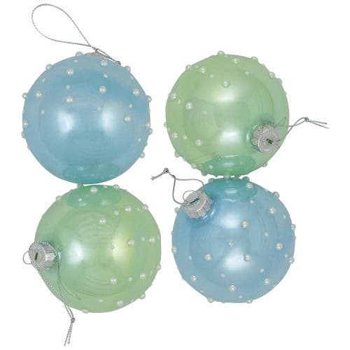 Northlight Shiny Glass Ball Christmas Ornaments With Pearl Drops In Blue