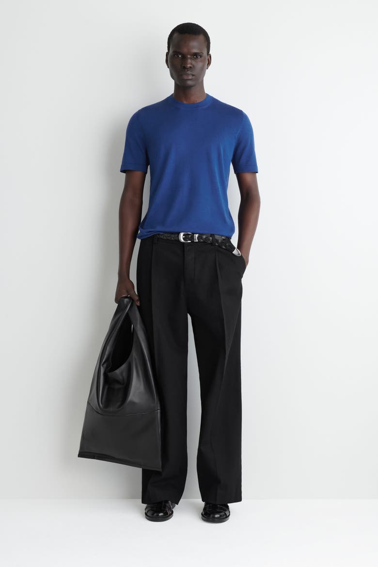 Slim Knitted Silk T-Shirt, Alternate, color, BLUE