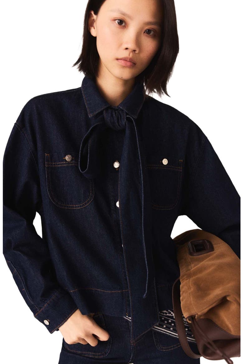 Denim jacket with bow, Alternate, color, Navy