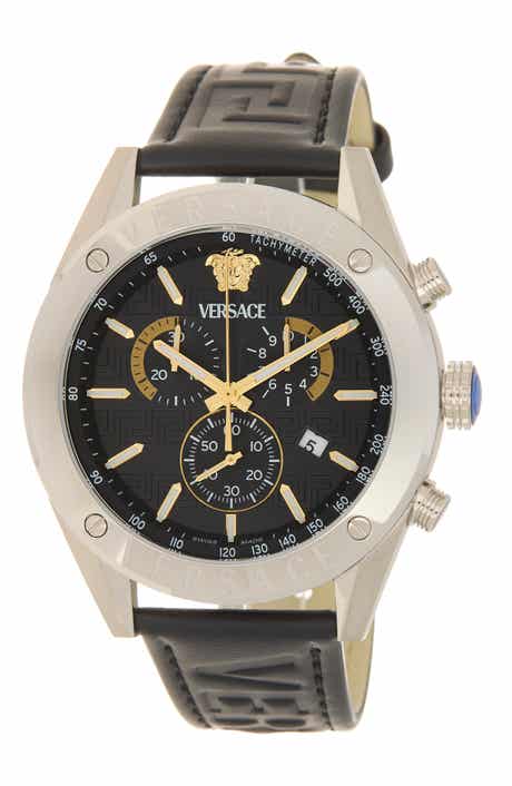 Versace Athletic Chrono Leather Strap Watch, 44mm